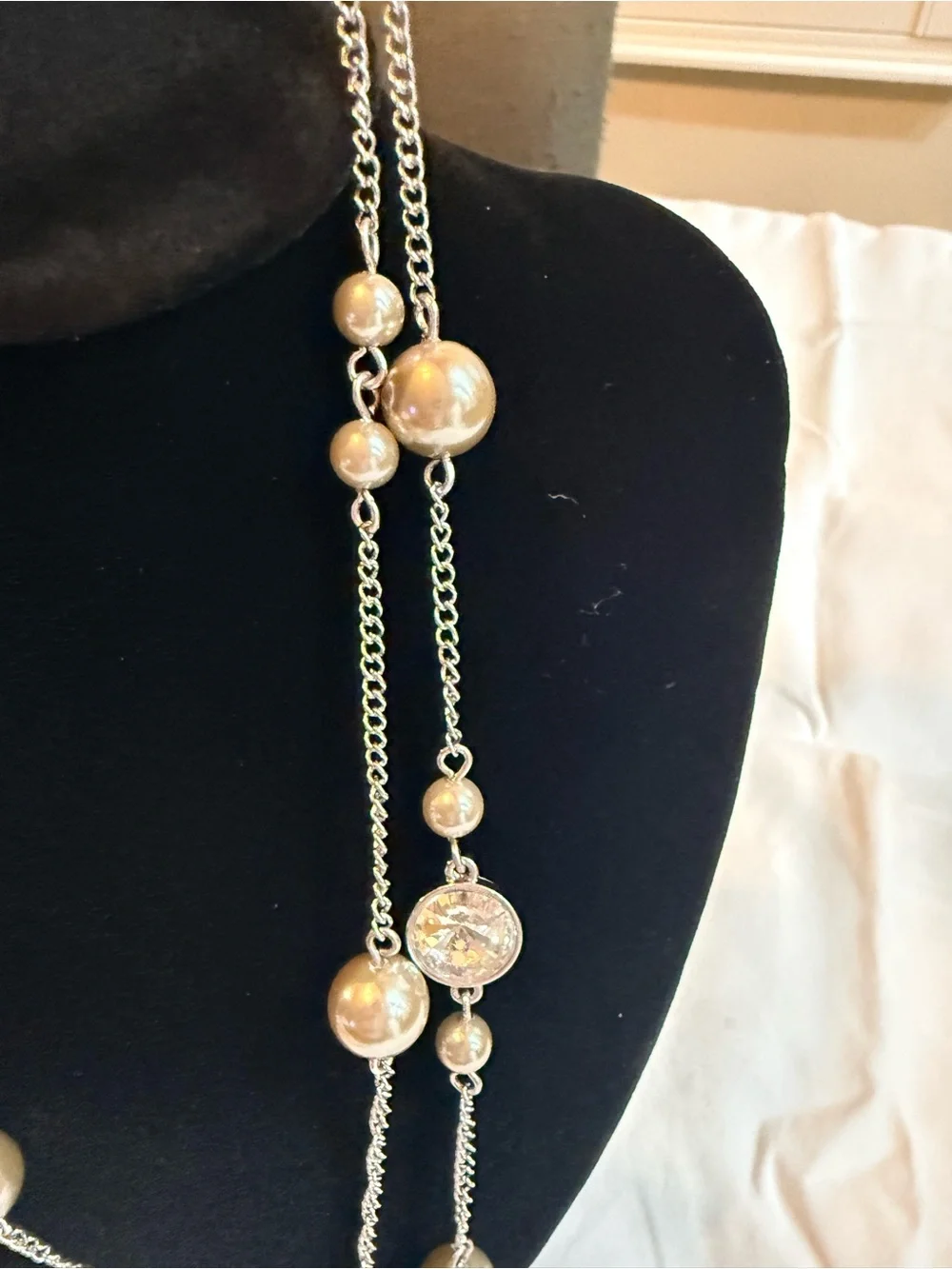 Banana Republic Silver Multi-Strand Pearl and Crystal Necklace